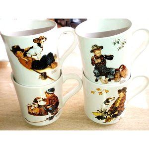Norman Rockwell Four Seasons "A Boy and His Dog" Collector Mug Set 1984